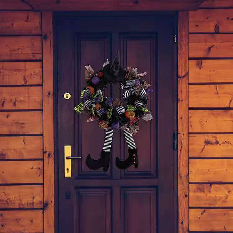 Witch Hat Leg Pumpkin Door Wreath Halloween Decoration