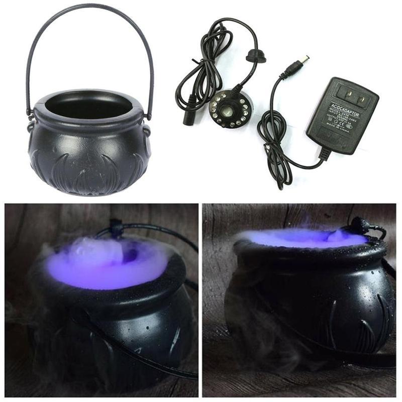 LED Color Changing Witch Pot Smoke Machine Humidifier Creepy Halloween Decoration