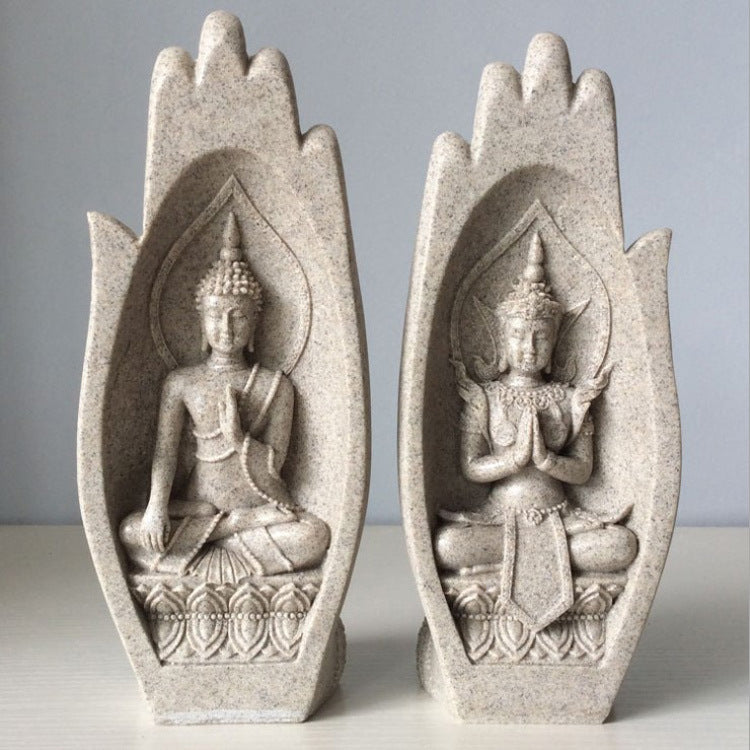 Sandstone Buddha Prayer Hands Crafted Sculpture