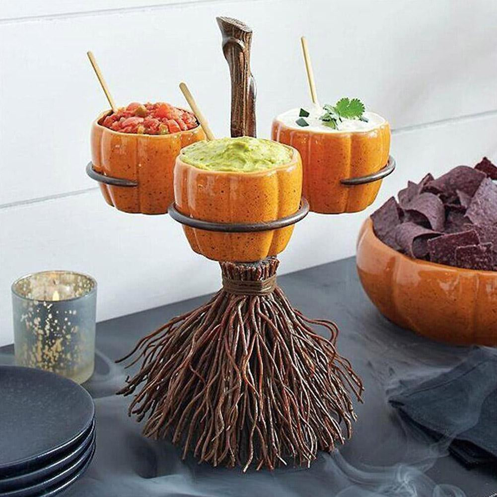 Broom Pumpkin Snack Bowl Rack Halloween Decoration