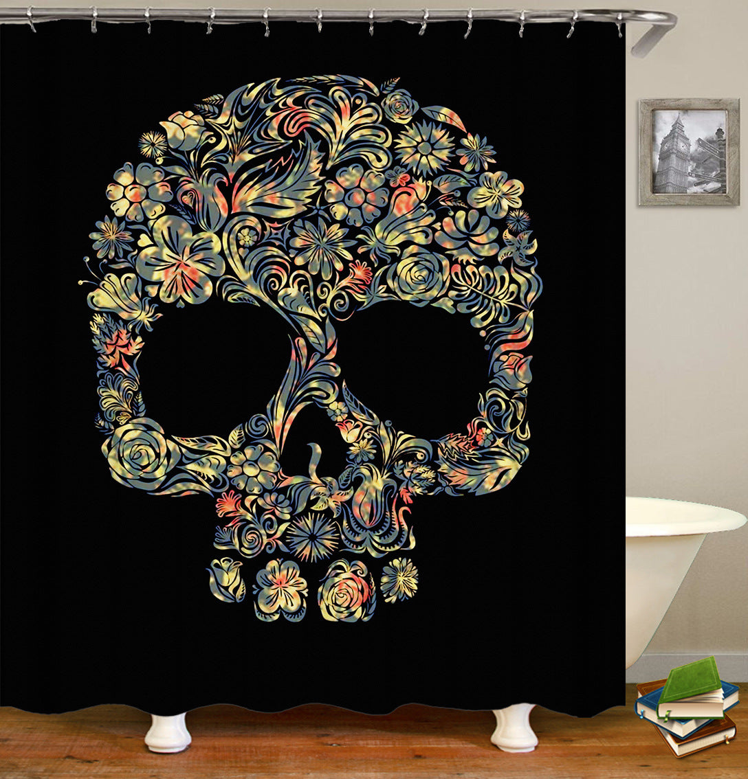Skull Pattern Waterproof Shower Curtain Halloween Decoration