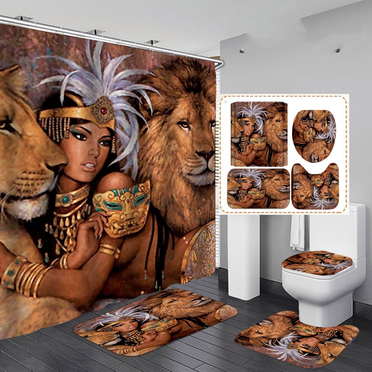 "King Of Jungle" Waterproof Polyester Shower Curtain