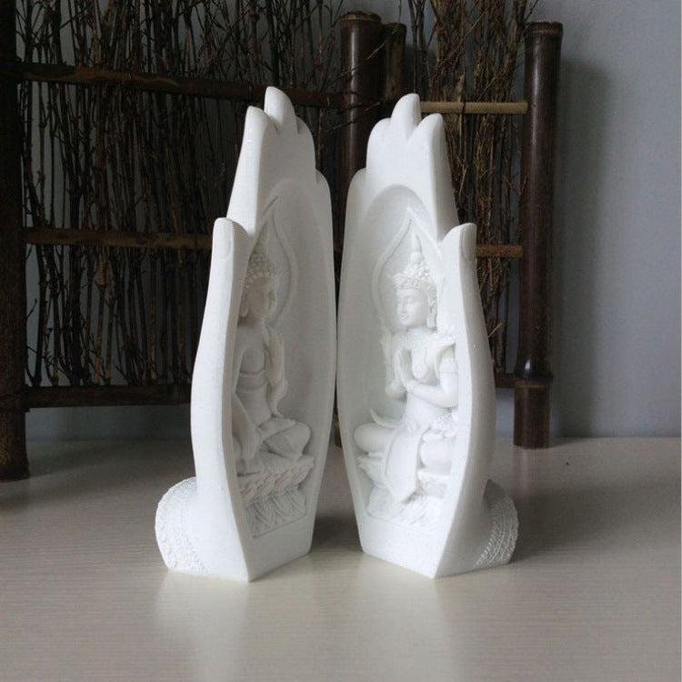 Sandstone Buddha Prayer Hands Crafted Sculpture