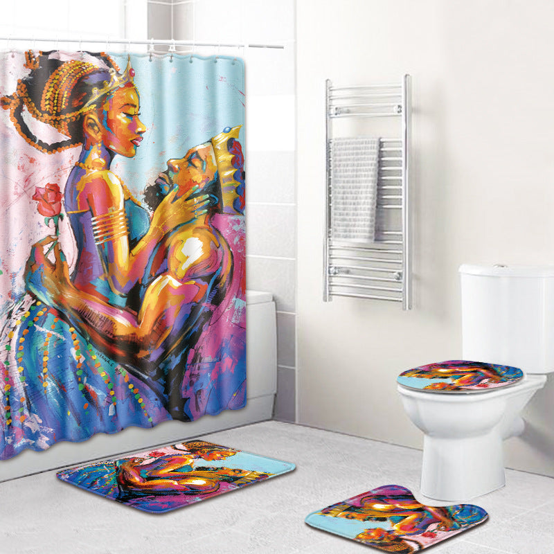 African Couple Anti-Slip Mat Bathroom Combination Set