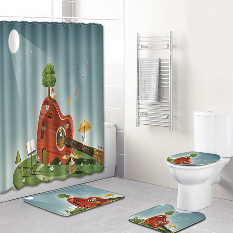 Water-Absorbent Non-Slip Music Note Design Four-Piece Bathroom Set