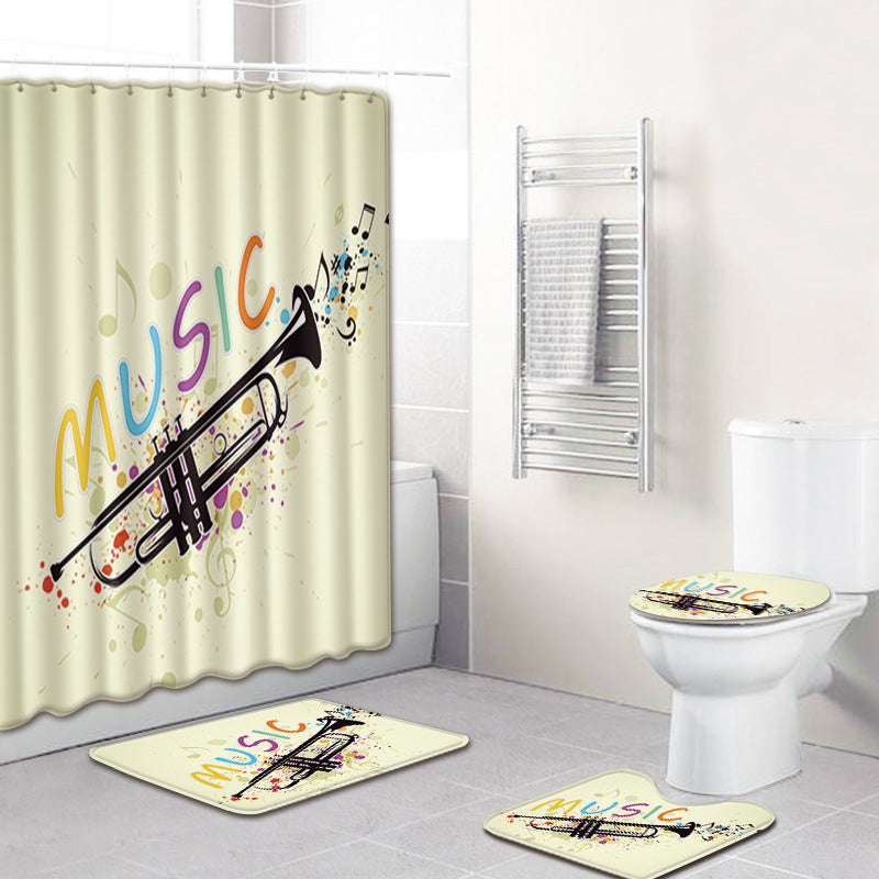 Water-Absorbent Non-Slip Music Note Design Four-Piece Bathroom Set