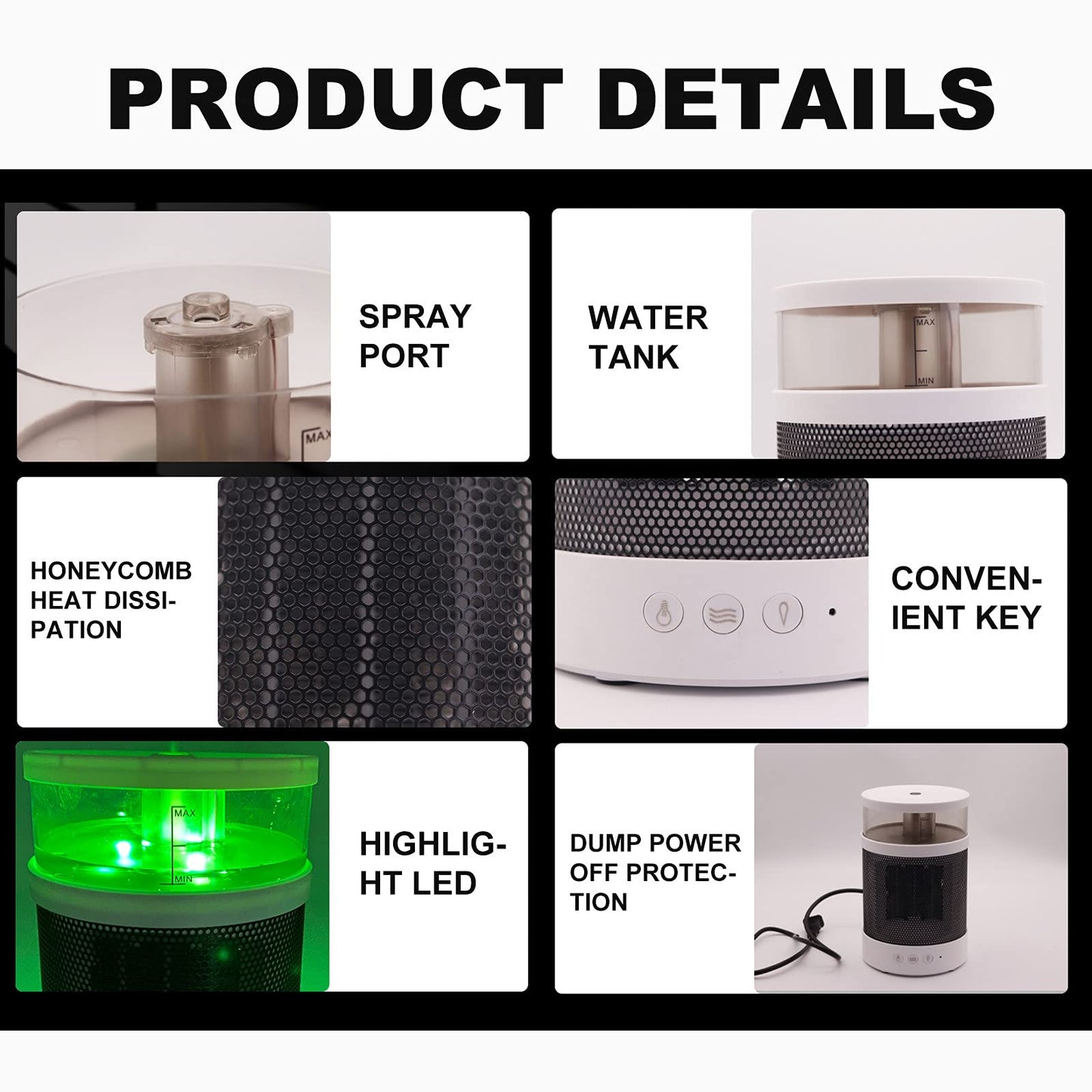 3 In 1 Colorful Night Light Fast Heating Electric Warmer 400ML Air Humidifier
