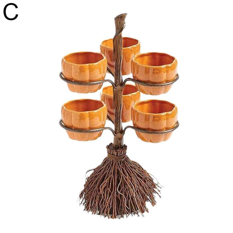 Broom Pumpkin Snack Bowl Rack Halloween Decoration