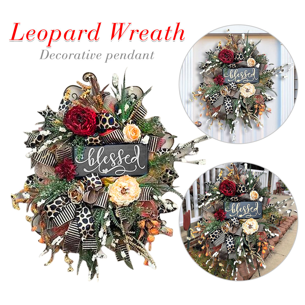 Leopard Flower Front Door Wreath Halloween Decoration