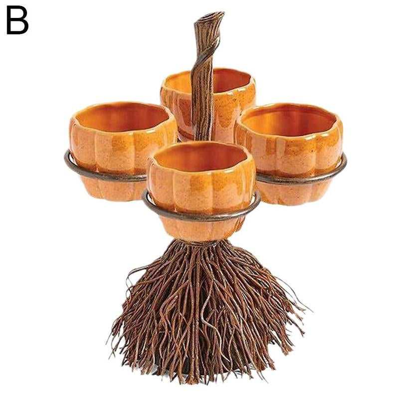 Broom Pumpkin Snack Bowl Rack Halloween Decoration