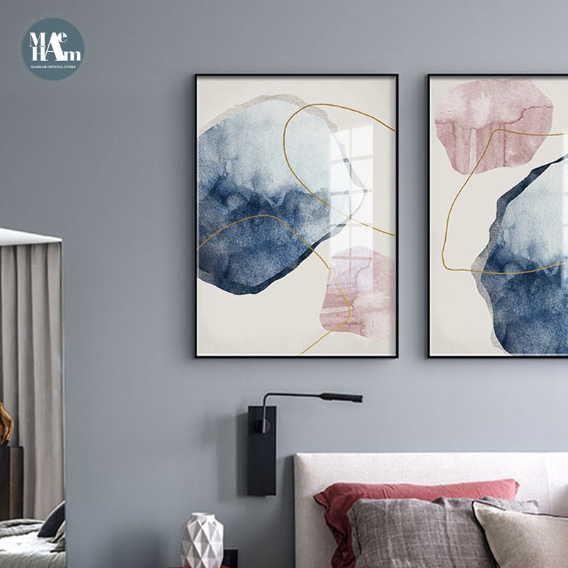 Abstract Blue Watercolor Canvas Print Living Room Home Decor Painting