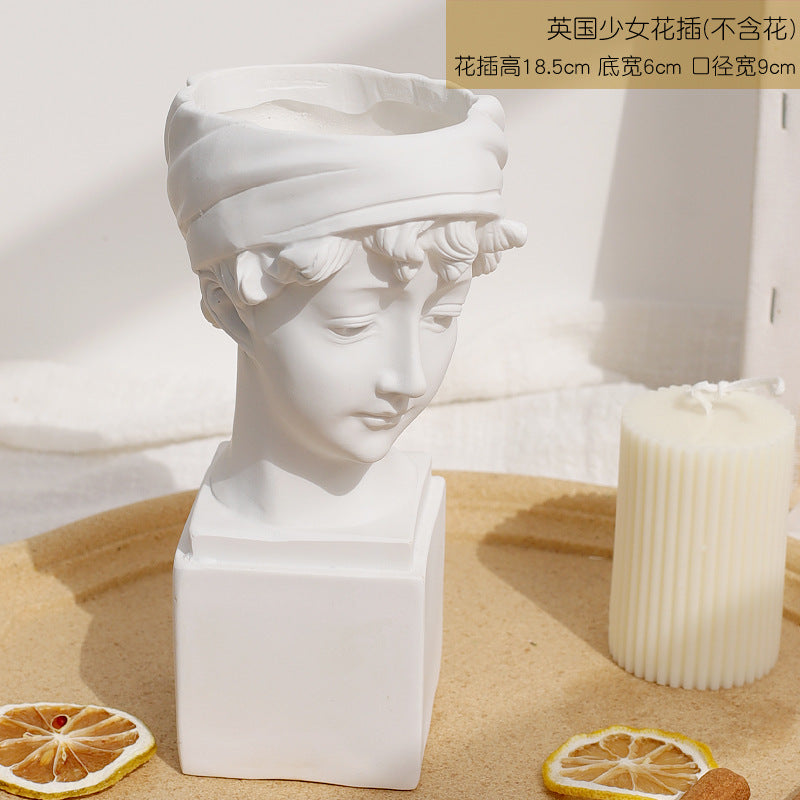 Retro David Desktop Flower Arrangement Dried Plaster Statue Sculpture