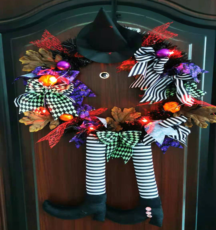 Witch Hat Leg Pumpkin Door Wreath Halloween Decoration