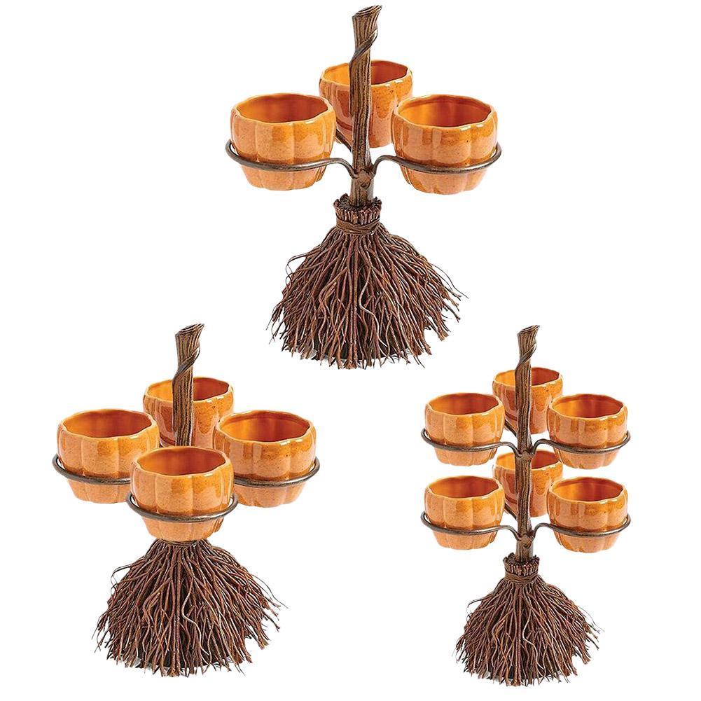 Broom Pumpkin Snack Bowl Rack Halloween Decoration