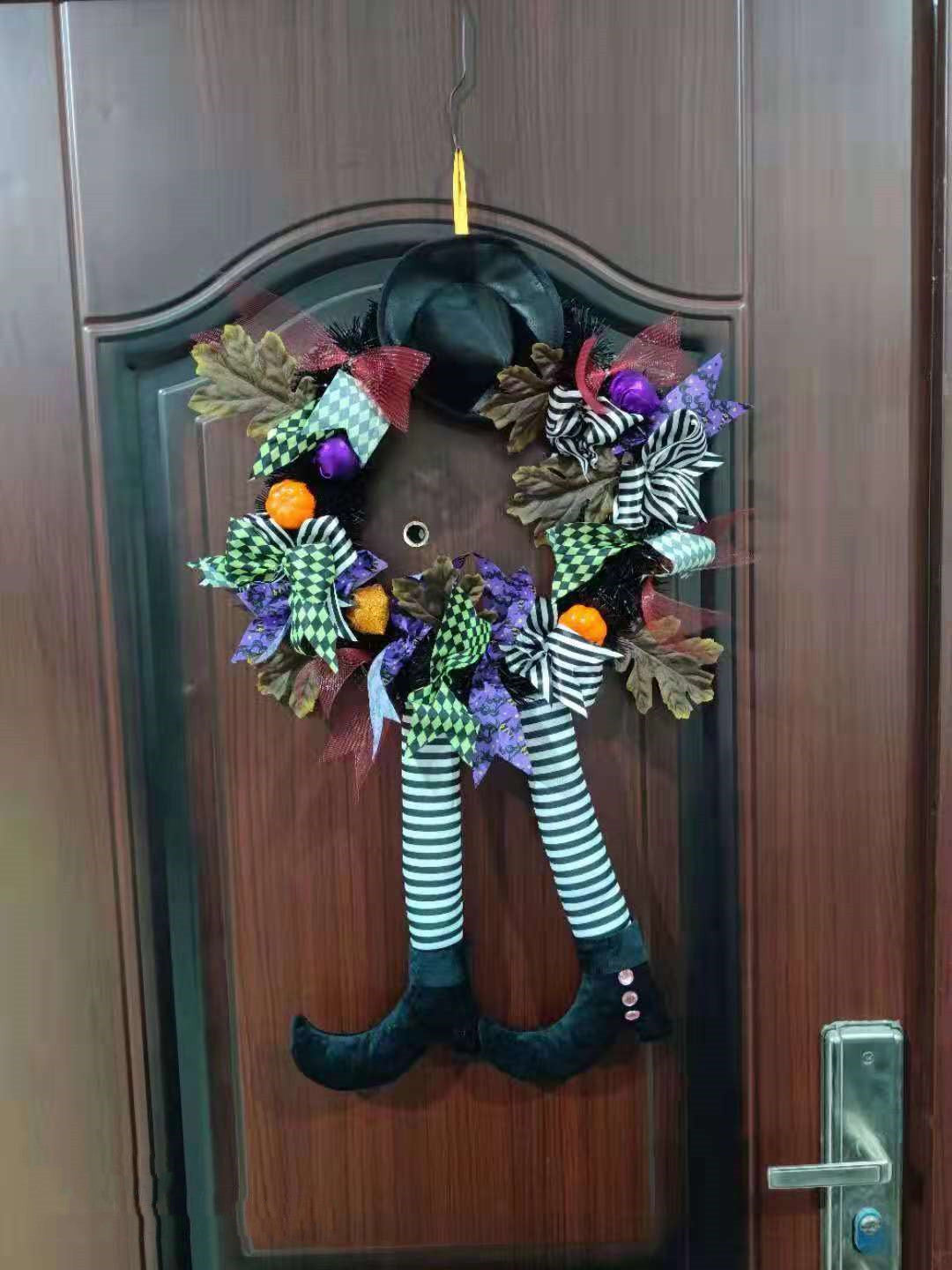 Witch Hat Leg Pumpkin Door Wreath Halloween Decoration