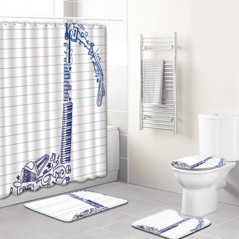 Water-Absorbent Non-Slip Music Note Design Four-Piece Bathroom Set