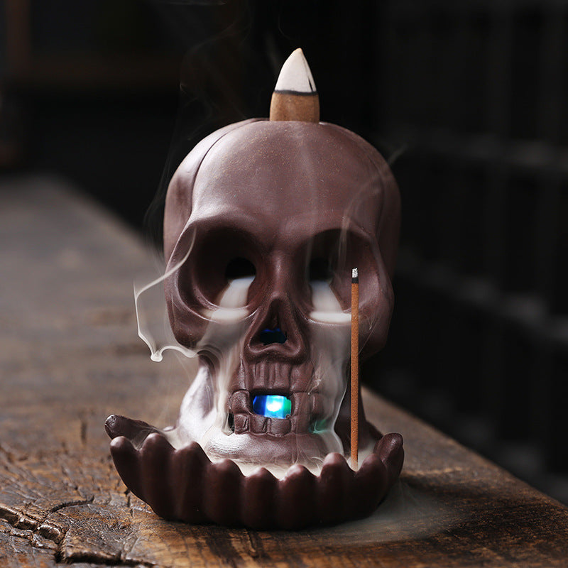 Skull Head Backflow Incense Burner Halloween Decoration