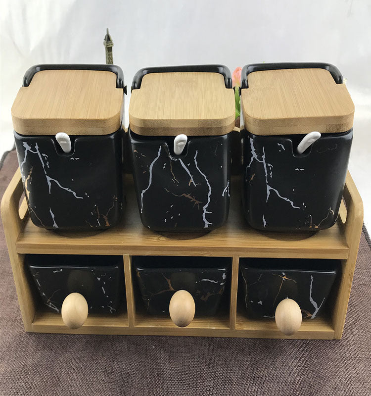 Japanese-Style Ceramic Seasoning Jar Kitchen Utensil Set