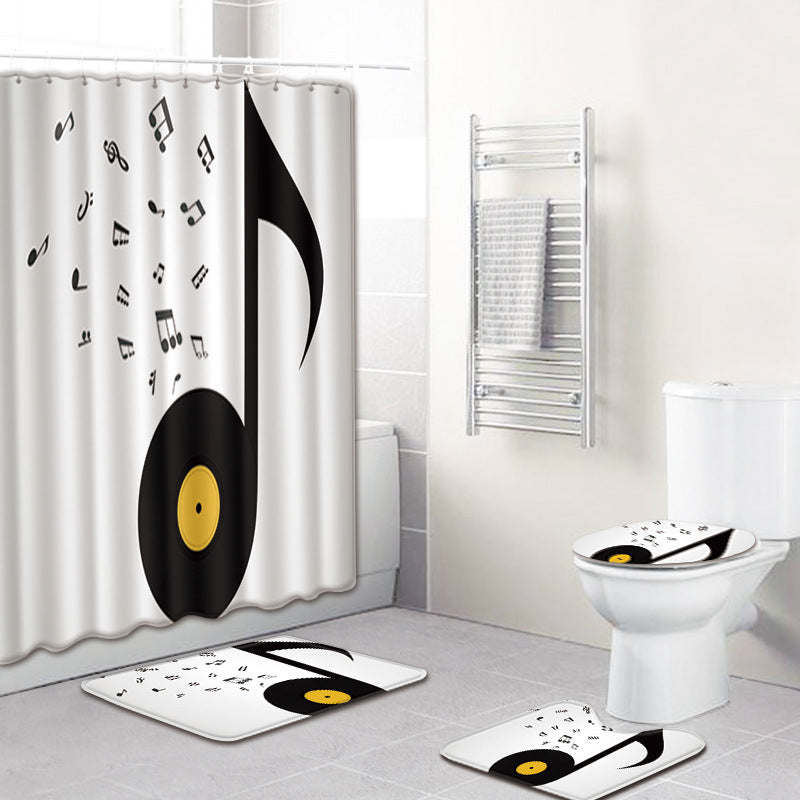 Water-Absorbent Non-Slip Music Note Design Four-Piece Bathroom Set