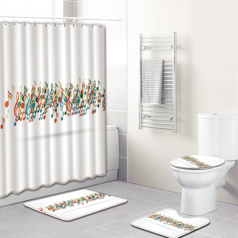 Water-Absorbent Non-Slip Music Note Design Four-Piece Bathroom Set