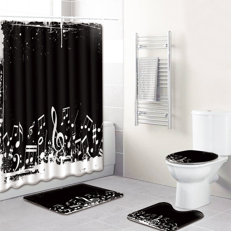 Water-Absorbent Non-Slip Music Note Design Four-Piece Bathroom Set