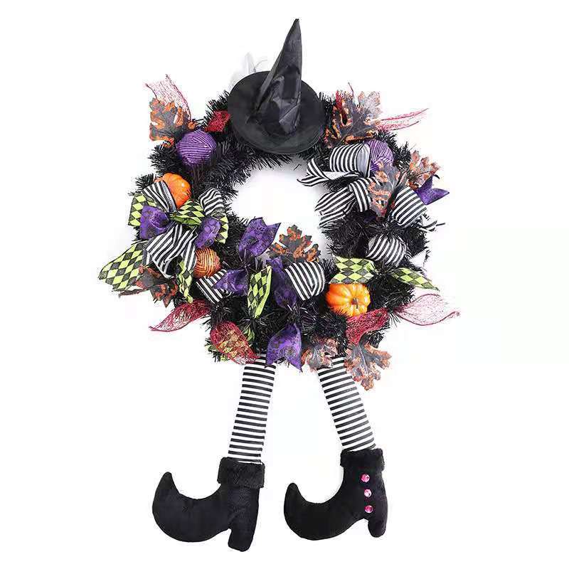 Witch Hat Leg Pumpkin Door Wreath Halloween Decoration