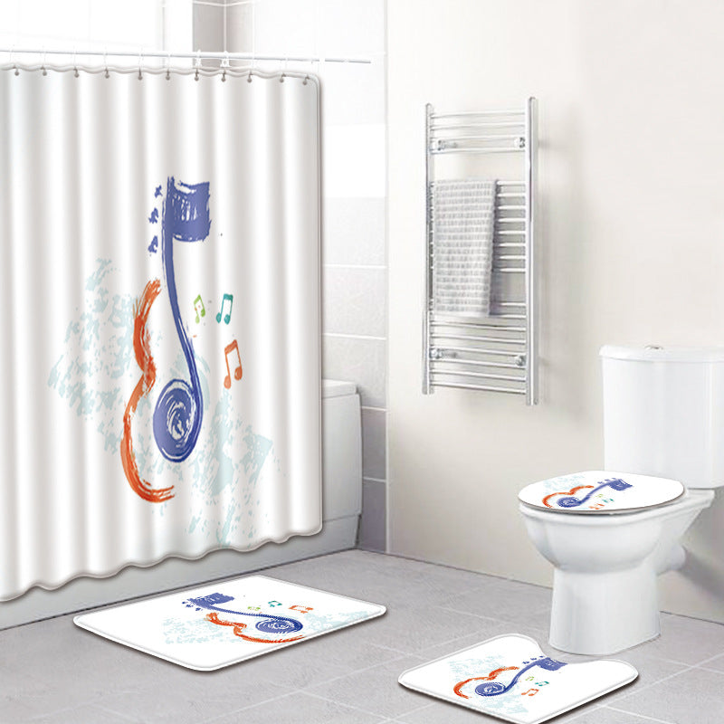 Water-Absorbent Non-Slip Music Note Design Four-Piece Bathroom Set
