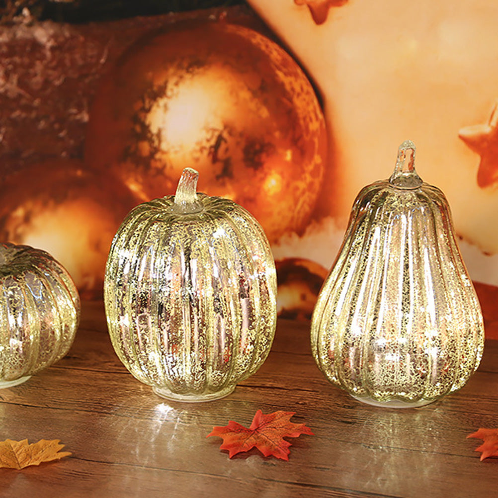 LED Glowing Glass Pumpkin Lamp Halloween Decoration