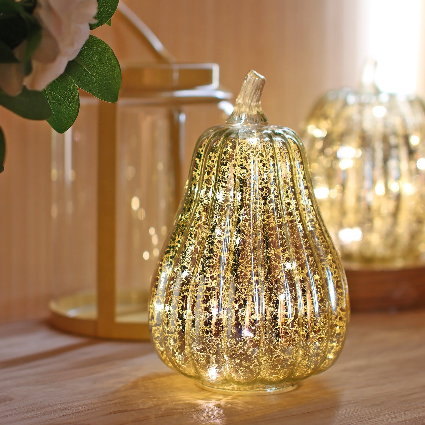 LED Glowing Glass Pumpkin Lamp Halloween Decoration