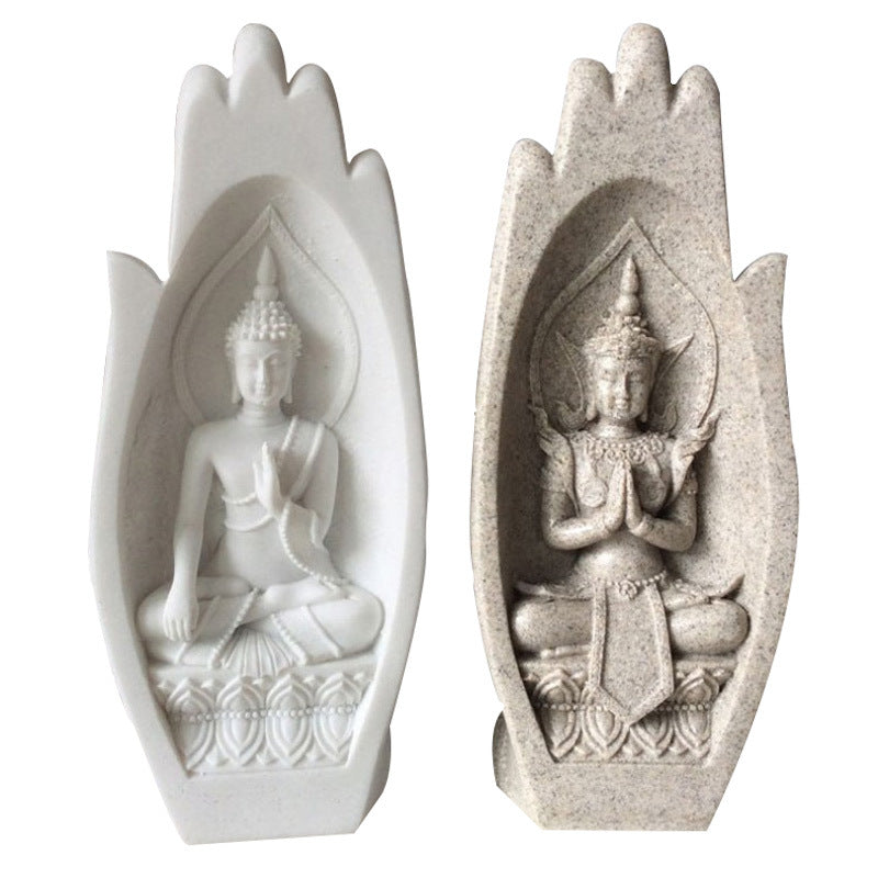 Sandstone Buddha Prayer Hands Crafted Sculpture