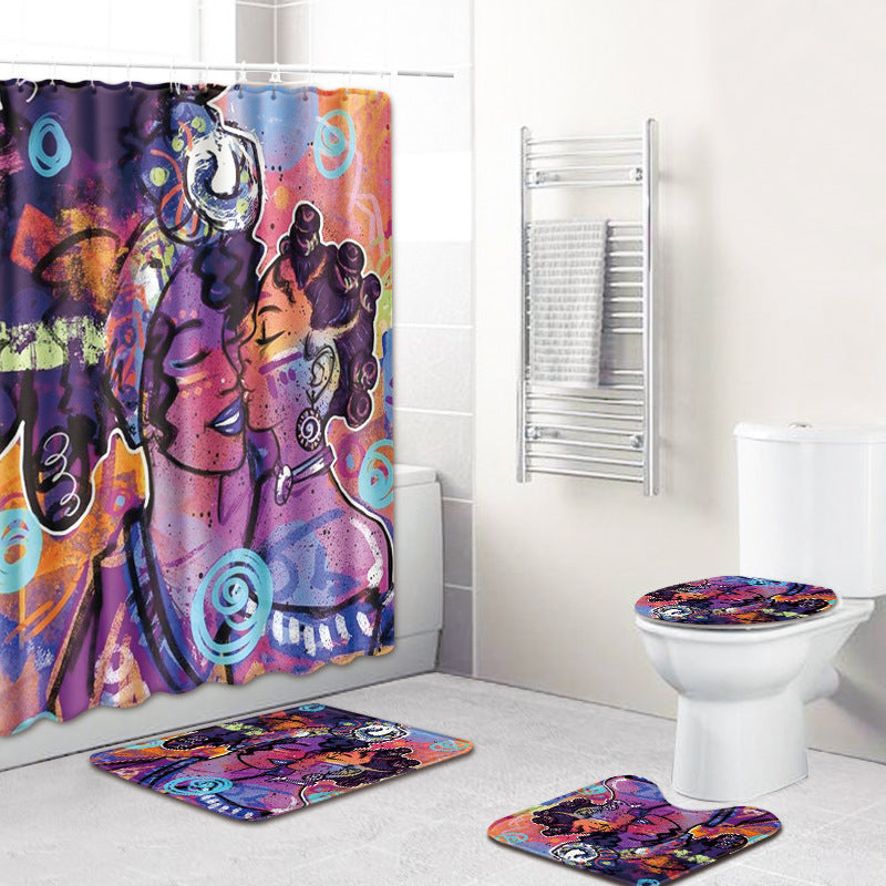 African Couple Anti-Slip Mat Bathroom Combination Set