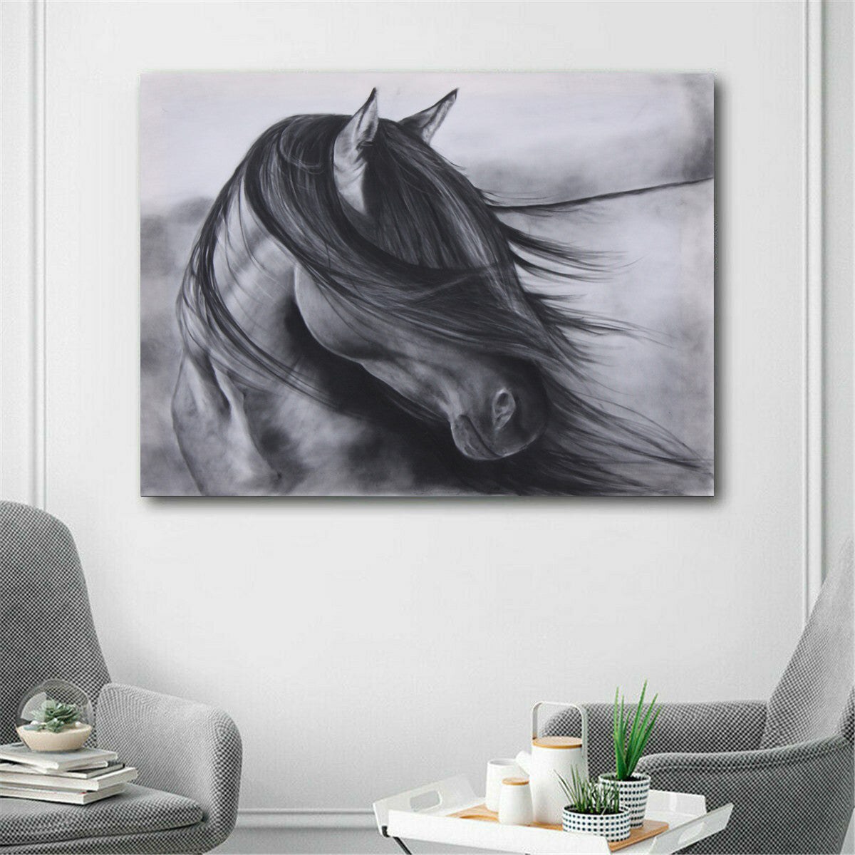 Decorative Black And White Horse Animal Photography Painting