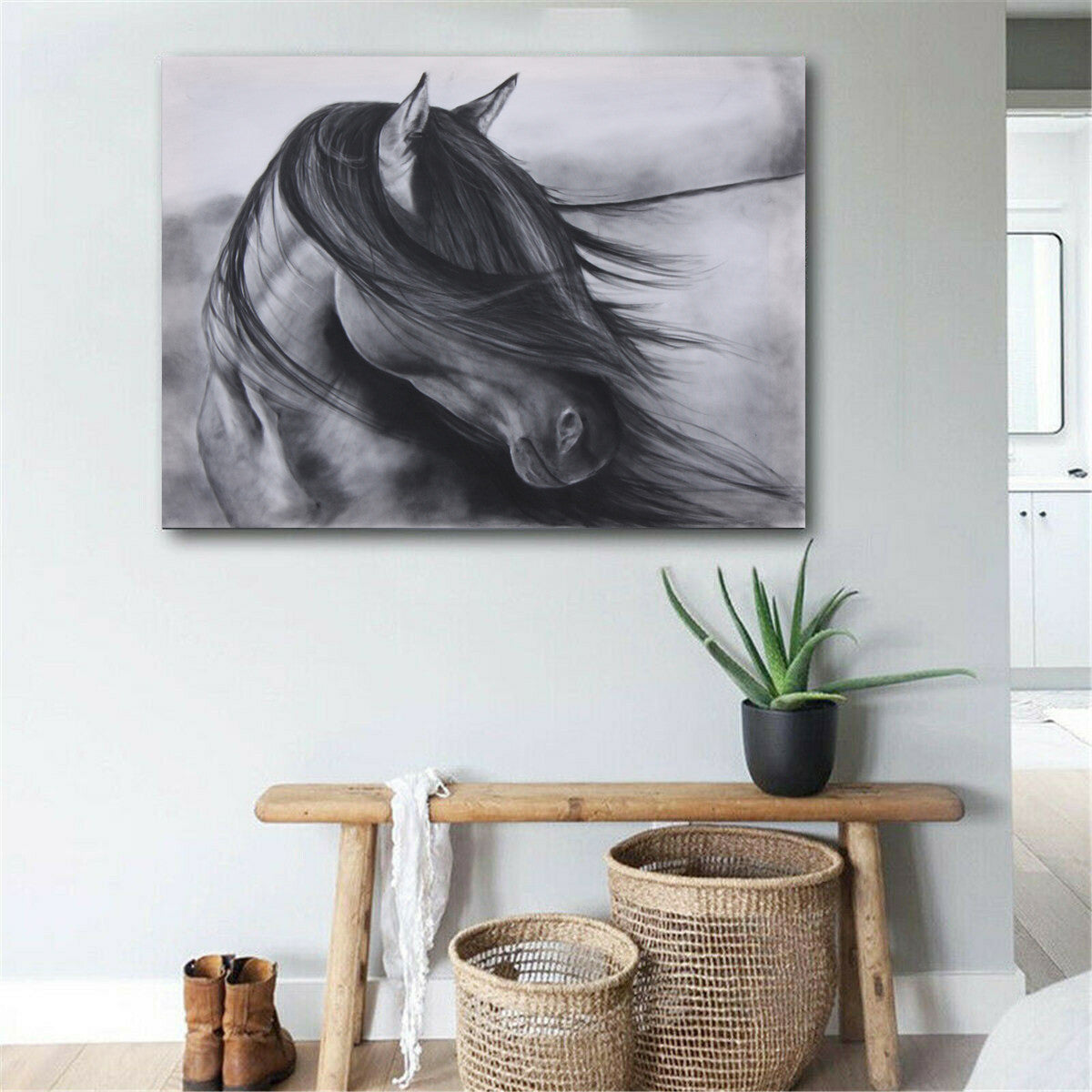 Decorative Black And White Horse Animal Photography Painting