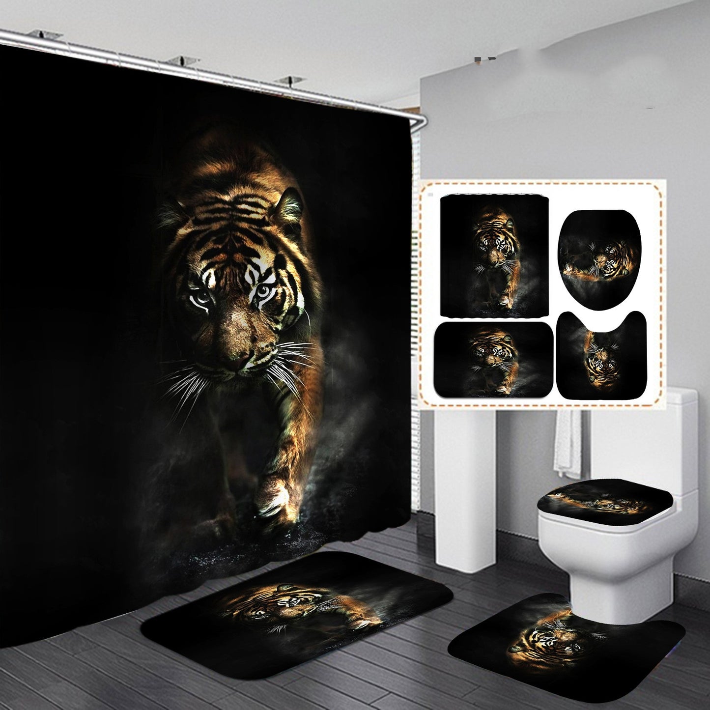 "King Of Jungle" Waterproof Polyester Shower Curtain