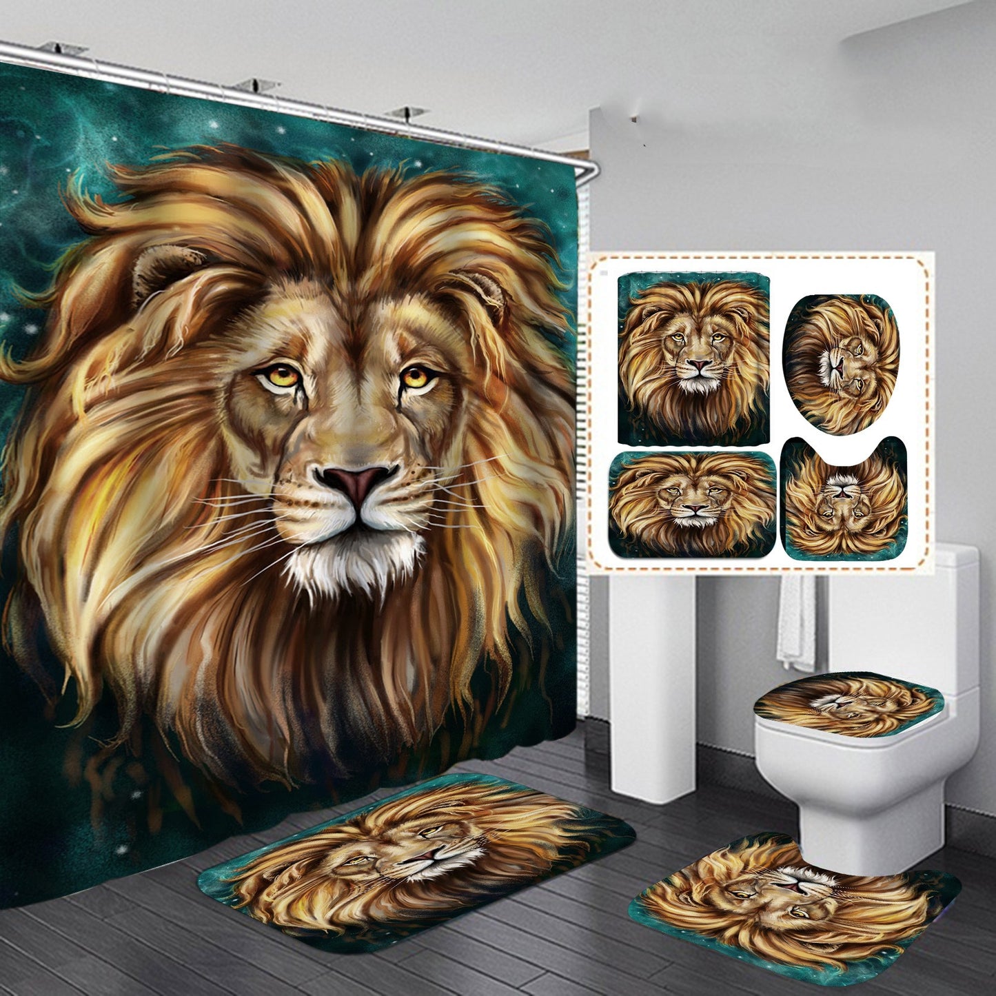 "King Of Jungle" Waterproof Polyester Shower Curtain