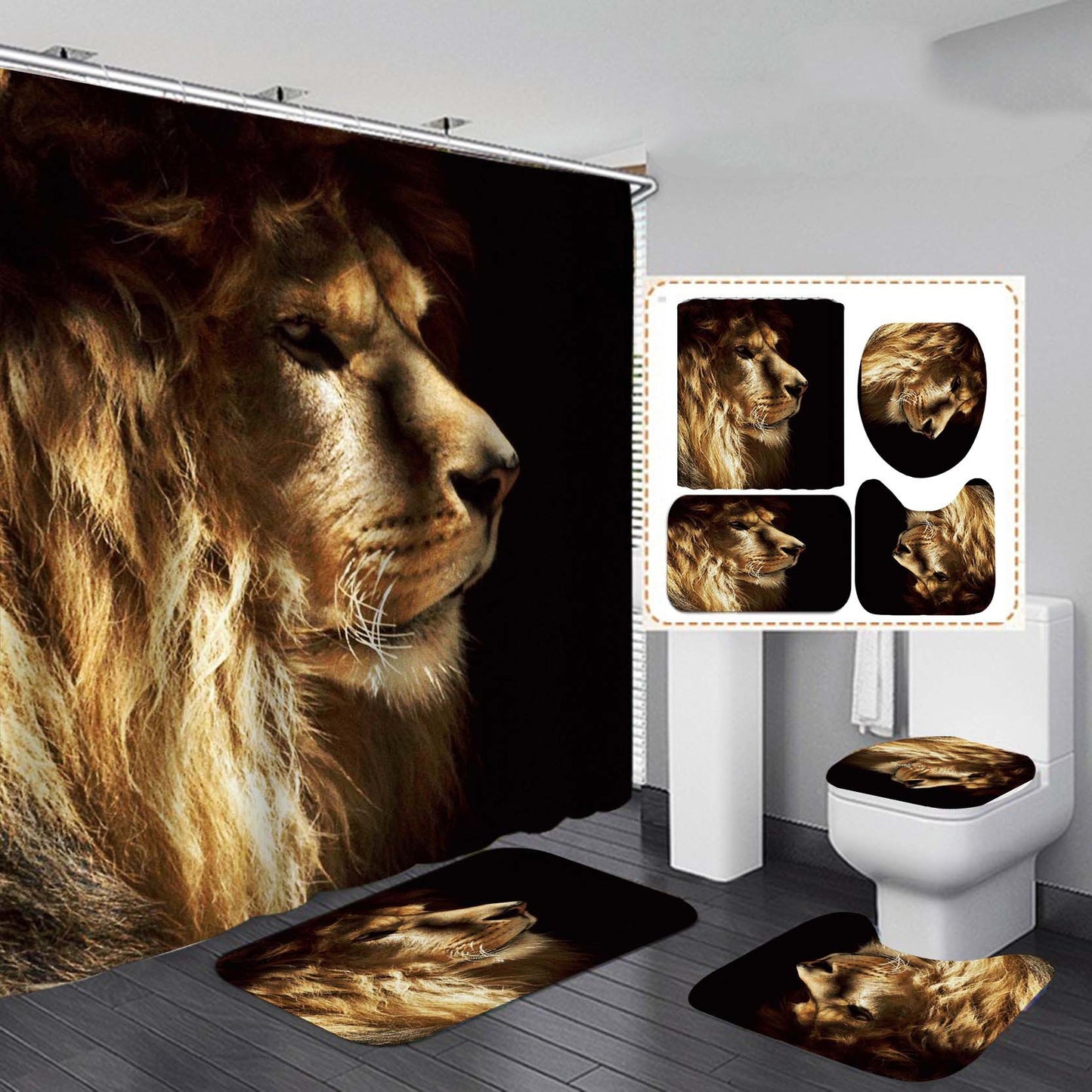 "King Of Jungle" Waterproof Polyester Shower Curtain