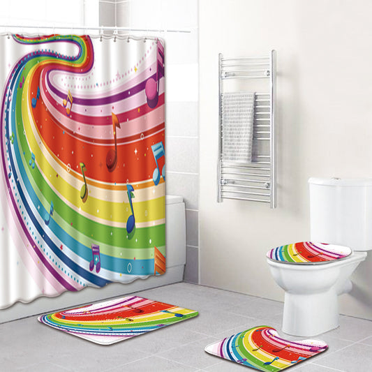 Water-Absorbent Non-Slip Music Note Design Four-Piece Bathroom Set