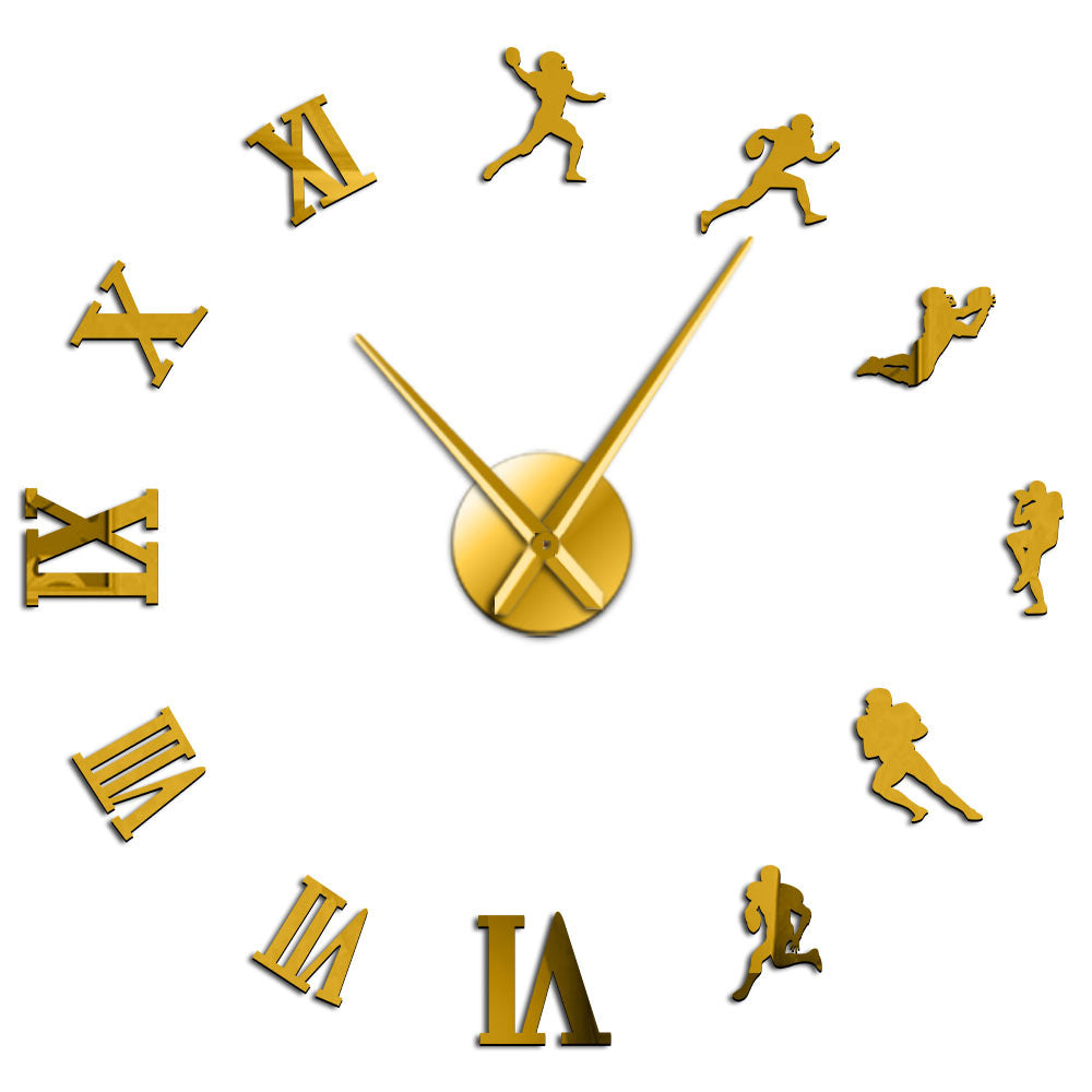 Frameless DIY 3D Mirror American Football Big Home Decoration Clock
