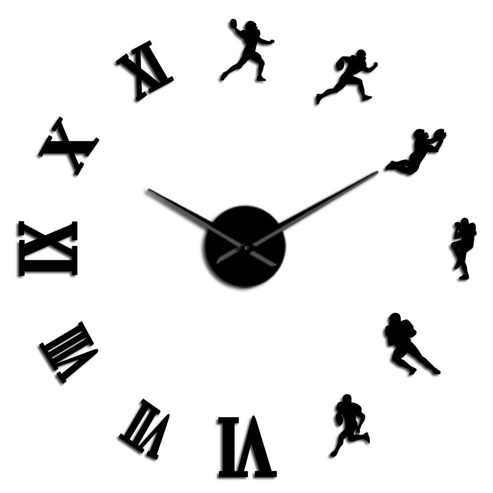 Frameless DIY 3D Mirror American Football Big Home Decoration Clock
