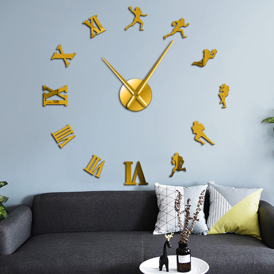 Frameless DIY 3D Mirror American Football Big Home Decoration Clock