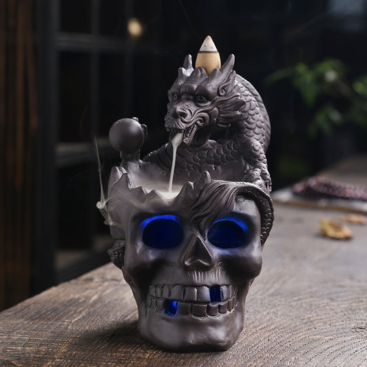 Skull Head Backflow Incense Burner Halloween Decoration