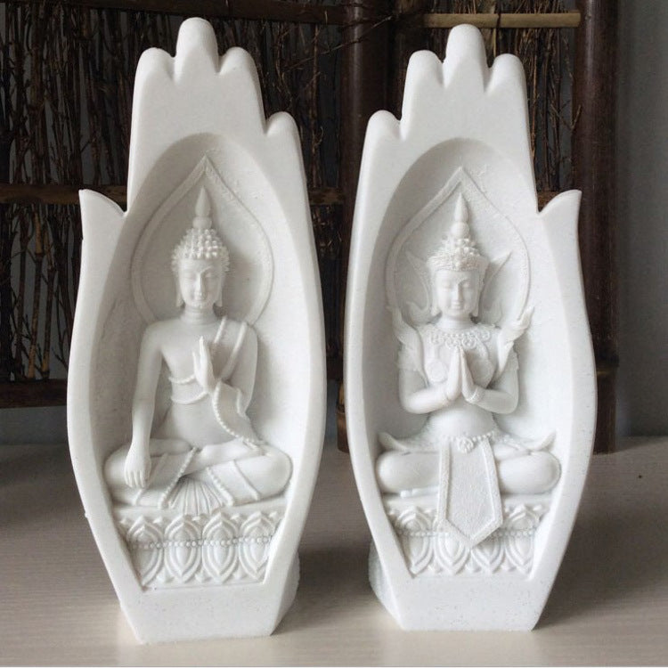 Sandstone Buddha Prayer Hands Crafted Sculpture