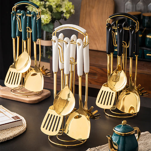 Stainless Steel Ceramic Handle Kitchen Utensils Set