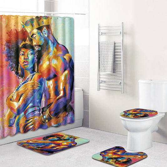 African Couple Anti-Slip Mat Bathroom Combination Set