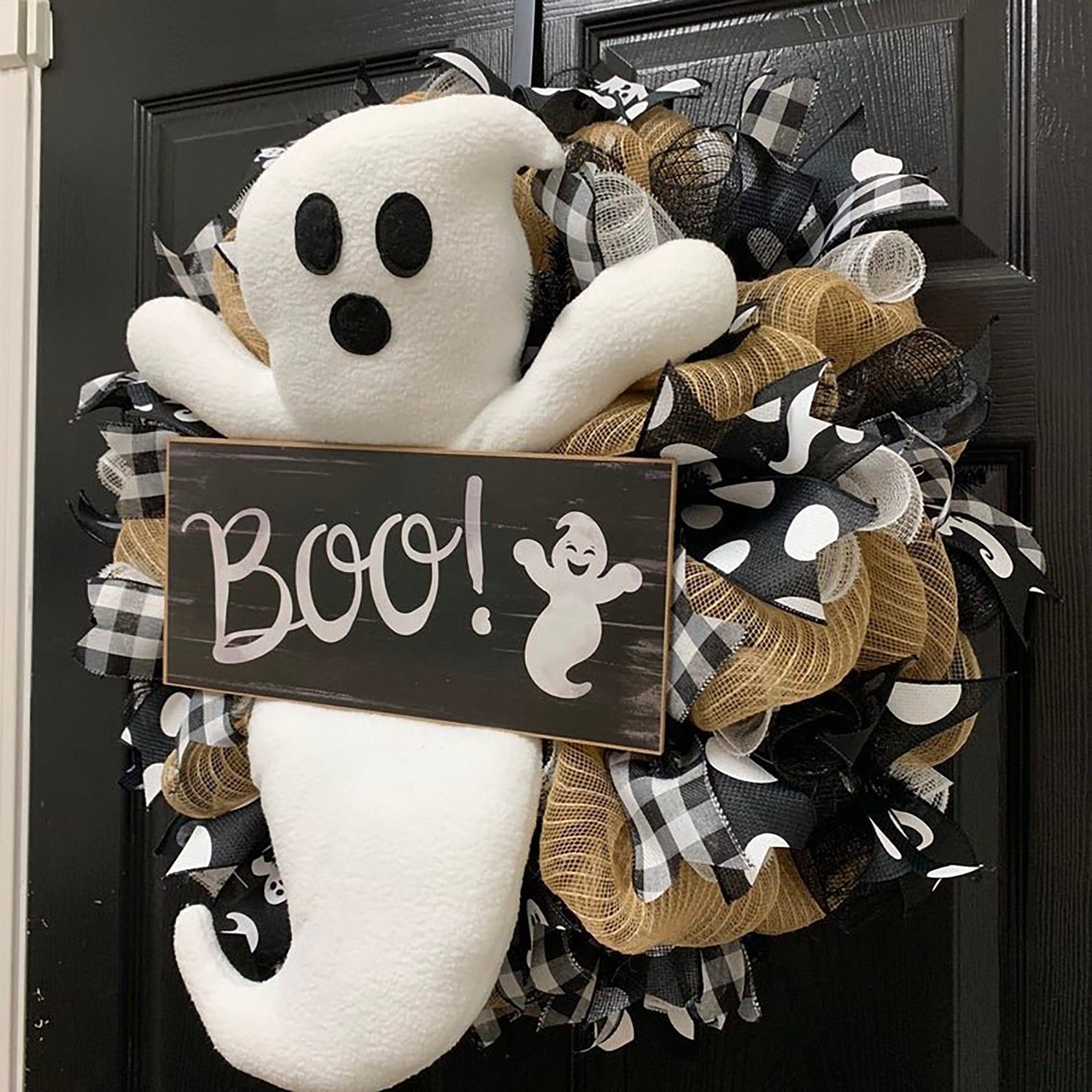 Front Door BOO Farmhouse-Ghost Wreath Halloween Decoration
