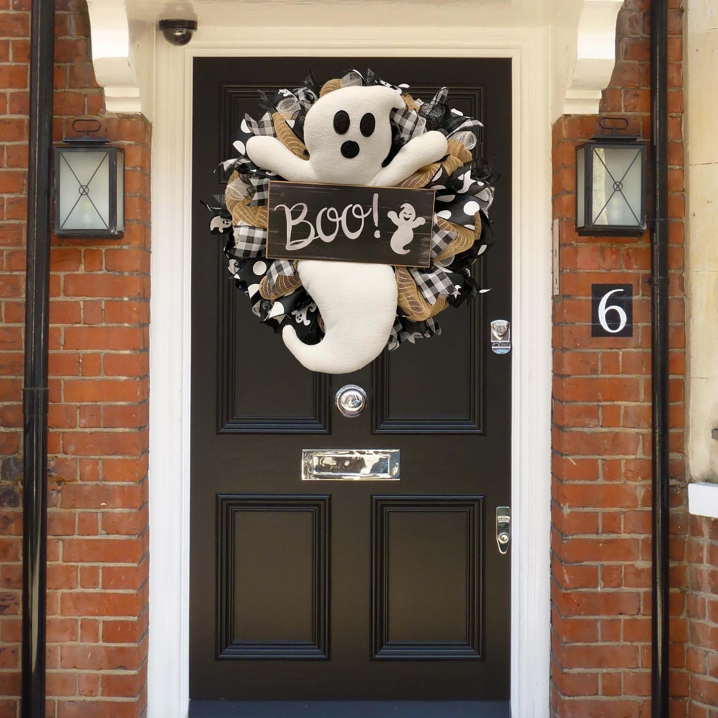 Front Door BOO Farmhouse-Ghost Wreath Halloween Decoration
