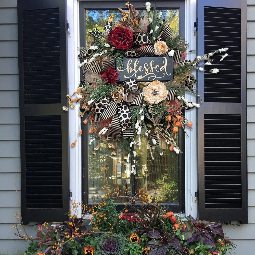 Leopard Flower Front Door Wreath Halloween Decoration