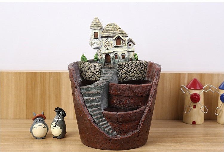Micro Villa Landscape Succulent Resin Flower Pot