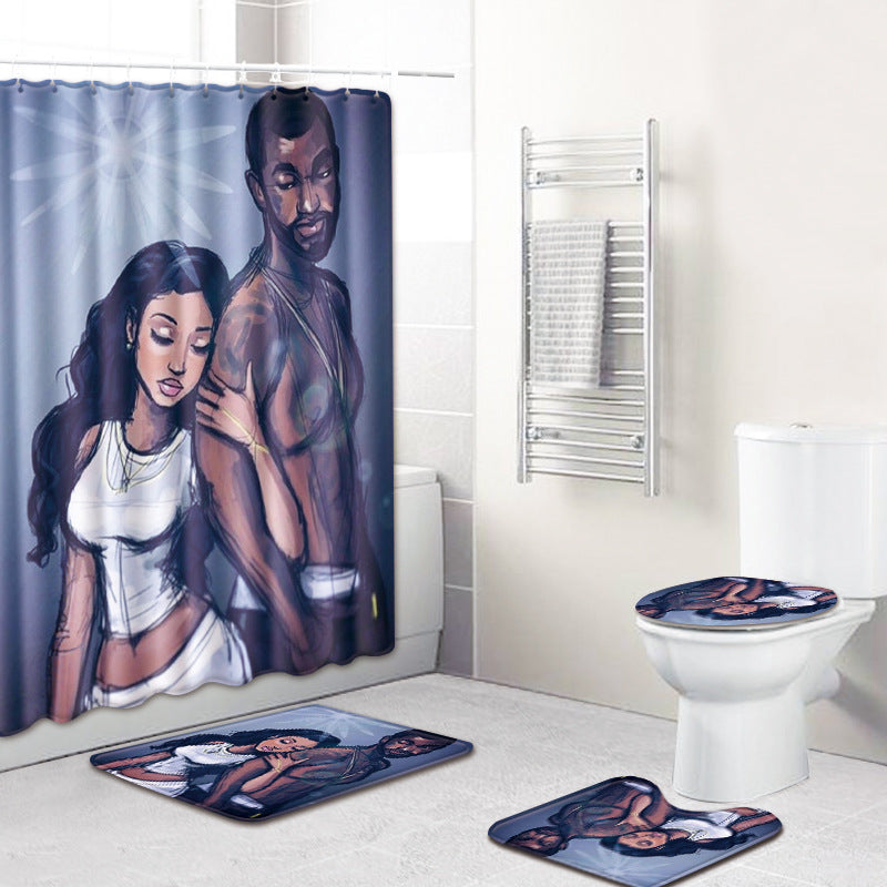 African Couple Anti-Slip Mat Bathroom Combination Set