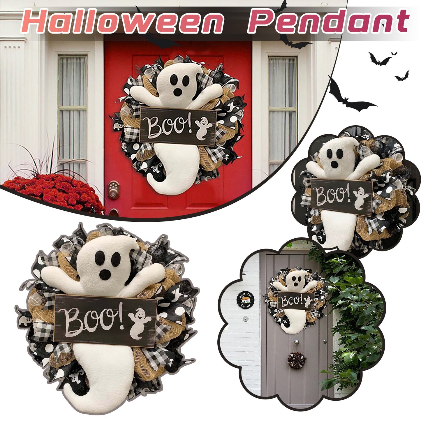 Front Door BOO Farmhouse-Ghost Wreath Halloween Decoration